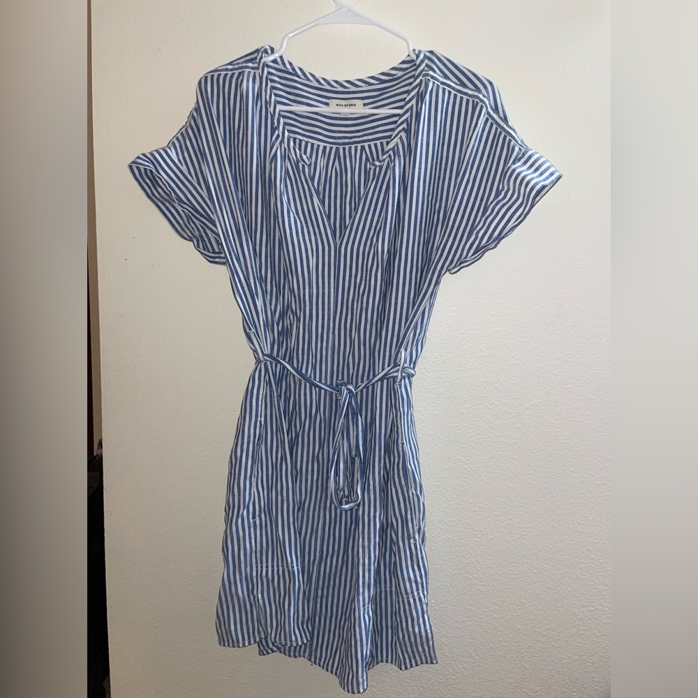 LG Blue and White Striped Short Dress